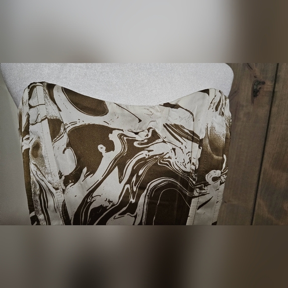 EMORY PARK Olive swirl BUSTIER MINIDRESS WITH WAIST TIE. Size Med NWT - Picture 13 of 16